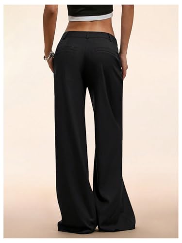 GORGLITTER Women's Low Rise Trousers Dress Pants Dressy Low Waisted Wide Leg Straight Business Casual Work Slacks Pants2