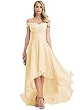 Champagne Formal Dress High Low Wedding Mother of Bride Dresses Tea Length Plus Size Off Shoulder Ch
