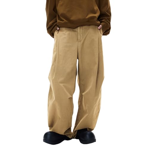 RediHom Mens Cargo Pants Elastic Waist Casual Baggy Pants Cotton Workout Trousers with Pockets Khaki M by RediHom - Used condition - US$25.63