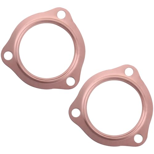 Image of ijuicy 2 PCS Car Exhaust Gaskets, 2.5 inch Copper Exhaust Manifold Gasket, 3-Bolt Standard Exhaust Pipe Gasket, Ultra Seal Exhaust Flange Gasket, Compatible with Chevrolet SBC BBC 302 305 454 (Gold)