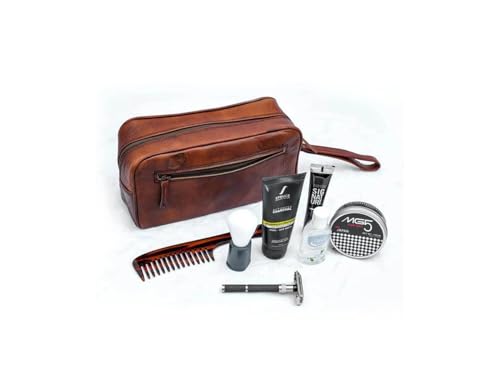 Emporio Handicraft Vintage Brown Leather Toiletry Bag – Brown Distressed Leather Kit with Dual Zipper Compartments – Handmade Travel Shaving Bag & Makeup Organizer for Men & Women - Image 4
