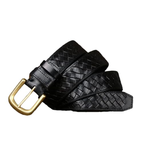 Men's Fashion Top-Layer Cow Leather Weaving Belt, Leather Copper Buckle Denim Belt, Casual Formal Belts
