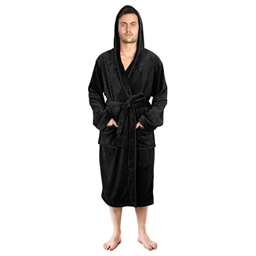 NY Threads Bata para hombre con capucha, ropa de dormir suave y acogedora, Negro, Grande