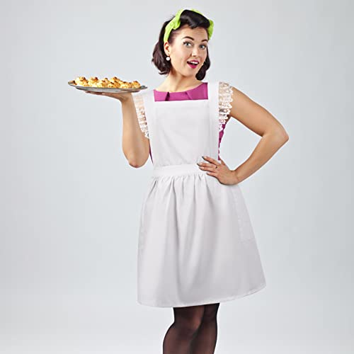 Aspmiz White Apron For Women With Pockets, Adjustable Chef Apron For Adults Women Mom Girls, Washable White Ruffle Apron Costume Cotton Apron For Kitchen Painting Garden, 27.6 X 31.5 Inch, Home Decor #TOP1
