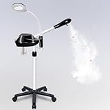 Professional Facial Steamer, 2 in 1 Ozone Facial Steamer on Wheels, with 5X Magnifying Lamp, Facial Steamer with Time Setting, Stand Facial Steamer Adjustable Height for Spa, Salon and at Home use