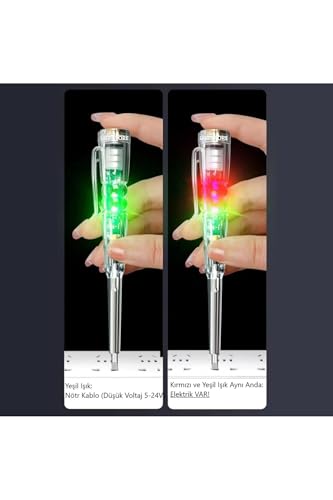Kontrol Kalemi Elektrik Elektronik Test Cihazı Kırmızı Yeşil Led Işıklı Faz Voltaj Testi Tornavida