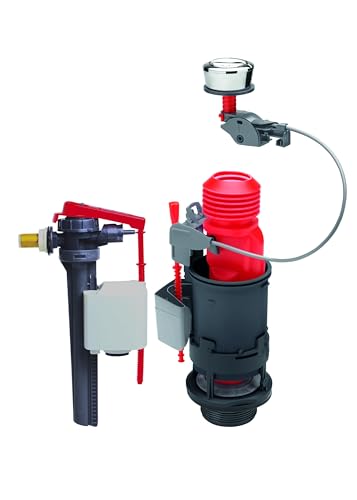 Wirquin 10723583 Chasse d'eau wc complète mécanisme wc double chasse MW2 & robinet flotteur à alimentation latérale Jollyfill, gris et rouge