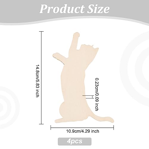 OLYCRAFT 4Pcs Unfinished Wood Pieces 14.8x10.9cm Cat Wood Pieces 2.3mm Thick Cat Cutout Unfinished Wood Undyed Wooden Cats Slices Blank Wooden Slices for DIY Crafts Wall Decoration Pendants - Image 2