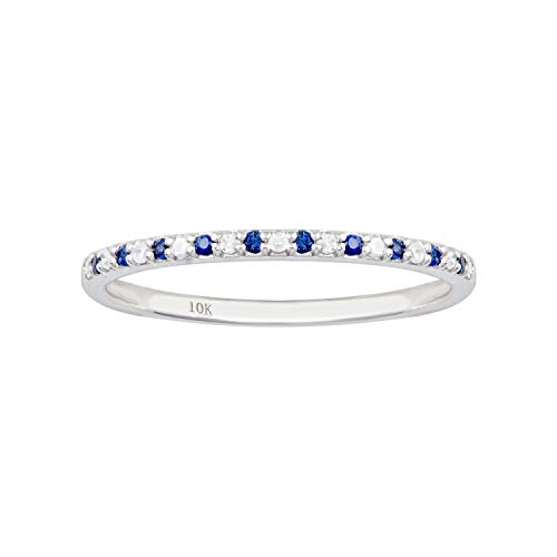 10K White Gold Genuine Sapphire And Diamond Petite Stackable Band #TOP9