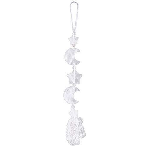 mookaitedecor Clear Quartz Healing Crystal Moon and Star Hanging Decoration for Car Window Good Luck Crystal Wall Art Hanging White Bedroom Decor Reiki Spiritual Star Moon Ornament Gift for Friends