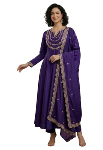 Robe ethnique Anarkali Kurta brodé luxe en soie et son dupatta fluide