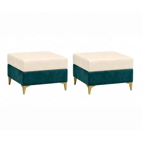 Image of FURNY Nova 5 Seater L Shape Sofa Set with 2 Movable Ottoman | Flexible Left or Right Layout | Plush Velvet Fabric (Greenish Teal-Cream) | Perfect for Living Room, Guest Room & Office