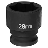 sourcing map 6-Punkt-Schlag-Stecknuss, 28 mm, metrischer Stecknuss, 1,27 cm Vierkantantrieb, 42 mm lang, phosphatierter Cr-Mo-Stahl, Spindelachse, Sechskant-Stecknüsse, Schwarz