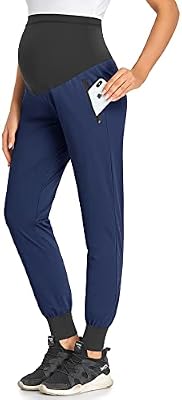 AMPOSH Women's Maternity Quick-Dry Pants - Workout Scrub Joggers & Pregnancy Sweatpants (Navy, M)