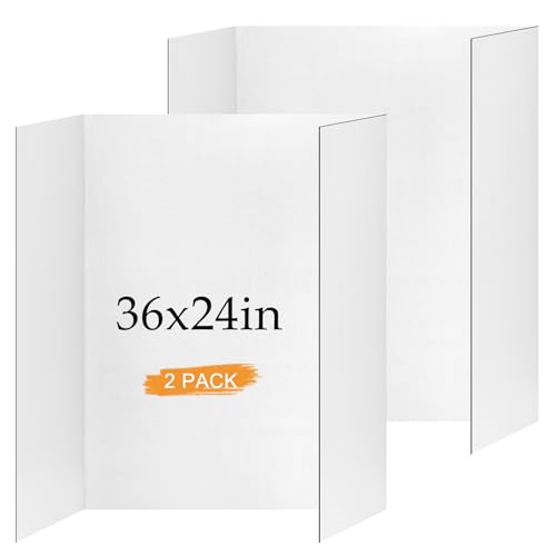 Image of 2 Pack Trifold Poster Board 36 inch x 24 inch, White Corrugated Project Boards for Science Fairs, School Projects, Event Displays
