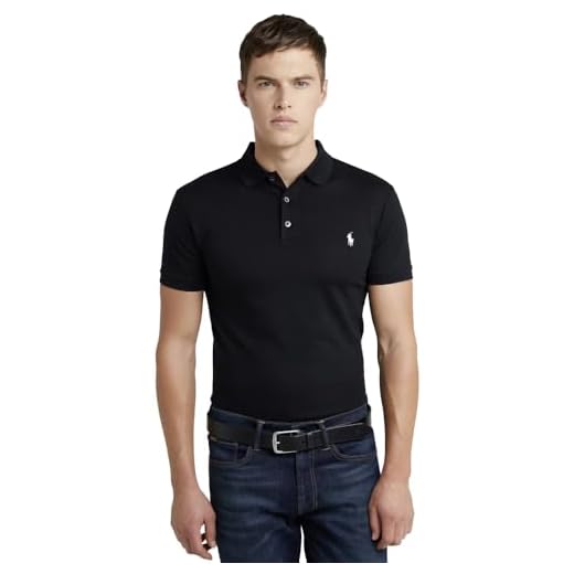 Ralph Lauren Polo piqué élastique Slim Fit, Noir , L