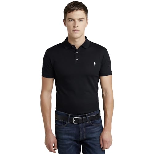 Ralph Lauren Polo de piqué elástico Slim Fit (FR/ES, Letras, XXL, Regular, Regular, Negro)