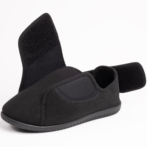 Men's Memory Foam Diabetic Slippers with Adjustable Closure, Extra Wide Comfy Warm Plush Fleece Arthritis Edema Swollen Diabetic House Shoes Machine Washable with Anti Slip Sole4