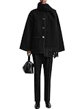 utcoco Womens Winter Wool Coats Embroidered Button Down Woolen Blend Trench Coat with Tassel Scarf (Medium, Black)