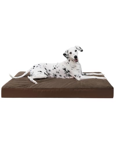 Image of KSIIA Orthopedic Dog Bed for Large Dogs with Waterproof Lining, Brown,41x27 | Deluxe Soft Plush Dog Crate Bed, Washable Pet Mat with Removable Cover & Egg Crate Foam for Large Dogs Sleeping & Relaxing