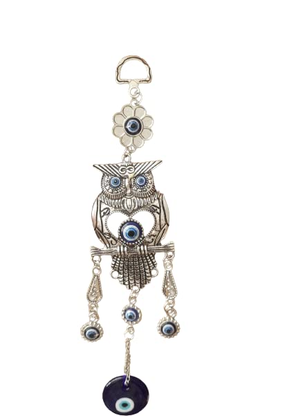 DT DECTONE Metal Turkish Evil Eye Nazar Battu Hanging For Home Entrance|Home Protection And Prosperity Interior Wall Hanging Showpiece, Blue Owl, Pack Of 1