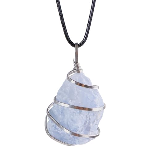 weryerker Handmade Natural Gemstone Pendant Necklace Spiritual Jewelry Wire Wrapped Necklaces Healing Crystal Stones For Men Women (Blue Celestite)