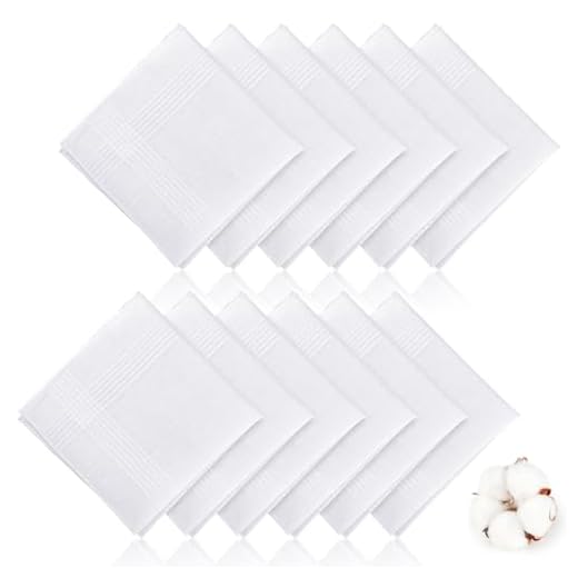 12 Pcs Men's Handkerchiefs, 100% Soft Cotton White Handkerchiefs for Men, Classic Reusable Pocket Hankies