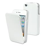 MUVIT funda/carcasa con tapa de Cuero y protector de pantalla para Apple iPhone 4 – blanco