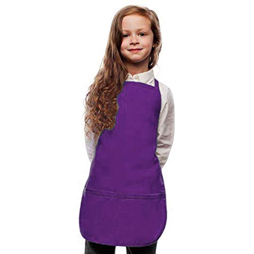 VILONG Purple Kids Apron, Medium Bib, 2-10 Year Old Children's Smocks for Classroom