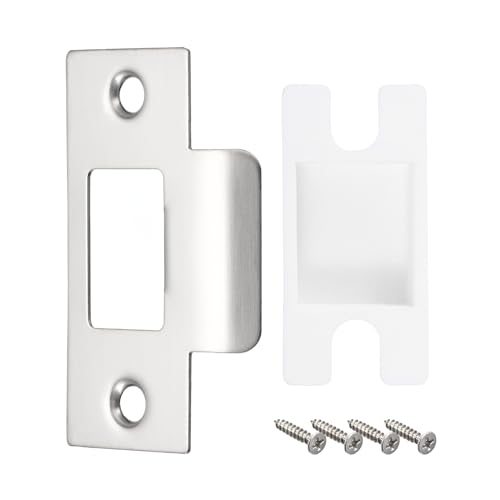 sourcing map Placa de Golpe para Puerta, 70mm x 40.3mm de Acero Inoxidable 201, Placa de Golpe de Cerrojo Muerto con Caja para Marco de Puerta, Jamba de Puerta, Color Plateado