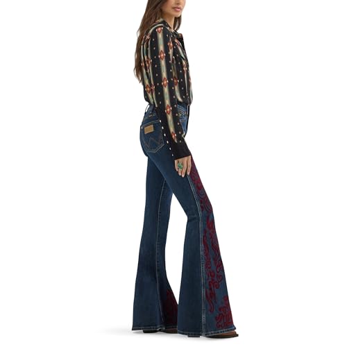 Wrangler® x Lainey Wilson Vintage Flocked Bell Bottom, Maroon Dark Wash, 29W x 32L2