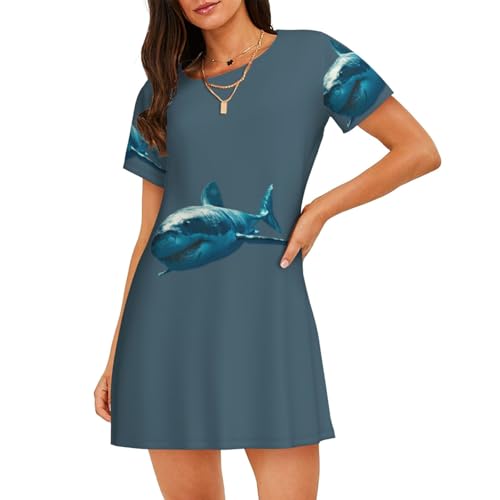 Chemise de nuit légère requin bleu : finie la chaleur nocturne pour femme