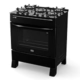 Realce fogão 5 bocas preto smart glass com forno 94 l em vidro