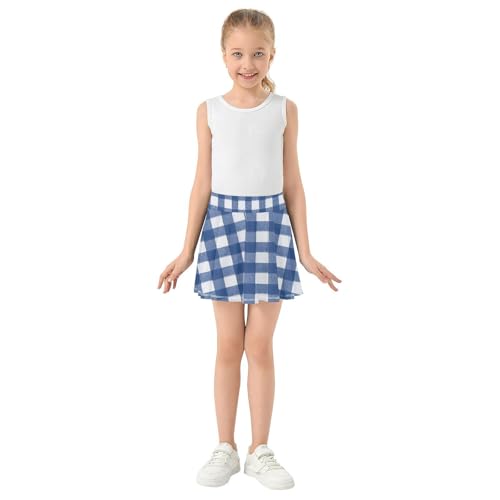 Blue & White Gingham Girls Athletic Skorts Flowy Golf Tennis Skirts with Shorts & Pocket3