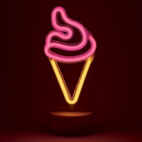 Amped & Co Ice Cream Desk Light, Mini LED Neon Collection, Night Lite Novelty Room Decor, Battery Powered, 8 inches, Neon Signs Pink and Yellow ice Cream Cover