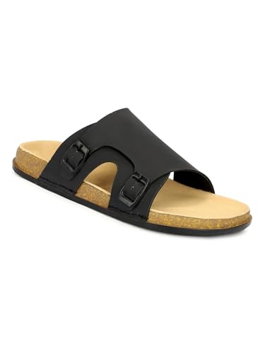 Image of Men Full Cover Double Buckle Slippers | Covered Slip-On Sandals for Men | Comfortable Footwear | Adjustable Strap Rubber Sandals | Anti-Slip Sole Slippers