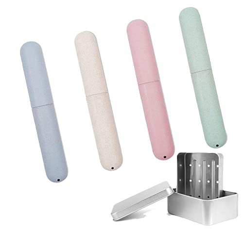 Zahnbürsten Etui 4 Stück Zahnbürstenhülle Reise Zahnbürstenbox Umweltfreundliche Tragbar für Zuhause Wandernder Camping mit Seifendose Alu Cover