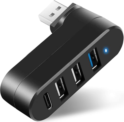Image of 4 Ports USB 3.0 Hub (90 /180 Degree Rotatable), USB Multiport Rotating with US.B C Power /Data Port, U.SB Extender for Laptop, Camera, PC, Xbox, MaBook Pro and More (USB-A 4PORT HUB)