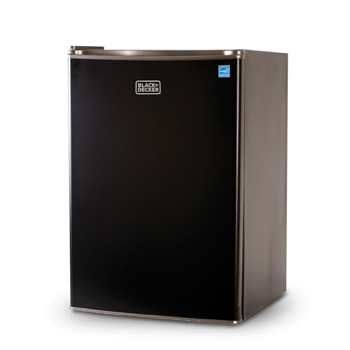 BLACK+DECKER 2.5 Cu. Ft. Compact Refrigerator, ENERGY STAR Certified, Single Door Mini Fridge with Chiller Compartment, Personal Fridge for Home or Dorm Room, R600a Refrigerant, BCRK25B, Black