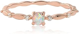 Meissa Sterling Silver Opal Ring for Women White Fire Opal October Birthstone Jewellery Gift for Women Dainty Minimalist Stackable Ring Gold Promise Ring Size K-T 1/2 (GOLD, P 1/2)
