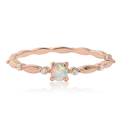 Meissa Sterling Silver Opal Ring for Women White Fire Opal October Birthstone Dainty Minimalist Stackable Ring Gold Promise Ring Size 5-9 (Rose Gold, 8.5)