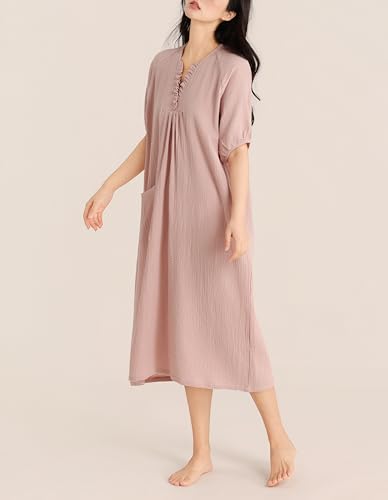 Robe de nuit femme coton froissé col V ample pour l'été - 3