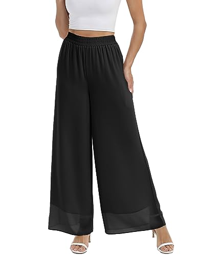 zsangbee Women's Wide Leg Palazzo Pants Chiffon Flowy Loose Party Wedding Dressy Casual Trousers2