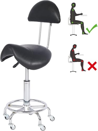 REDCAMP Saddle Stool with Back Support,Ergonomic Saddle Chair with Wheels Waterproof for Spa Massage Beauty Facial Salon and Esthetician,Adiustable Hycraulic Seat