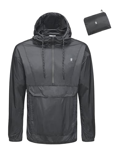 Little Donkey Andy Mens Water-Repellent Windbreaker Packable, Ultra Light Quick-Dry Light Jacket Half Zip Pullover