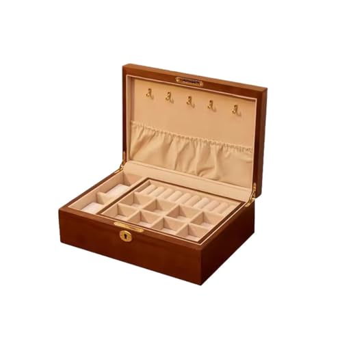 ULTRAWAVE Joyero Caja de joyería con cerradura de madera maciza, caja de almacenamiento de joyería de mano multicapa, collar, anillo, pendientes, joyero Organizador De Joyas