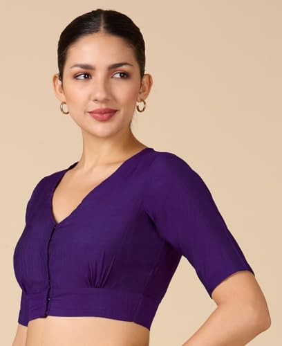 Image of Studio Shringaar Women Viscose Half Sleeve Smart V Neck Readymade Saree Blouse