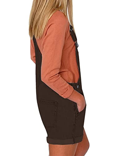 Vetinee Women's Brandy Brown Classic Adjustable Straps Cuffed Hem Denim Bib Overall Shorts X-Large Size 16 Size 18 - Thumbnail 3