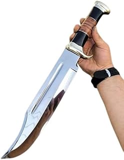 15 Inch Large Handmade Crocodile Dundee Bowie Knife with Leather Sheath - Mirror Polished D2 Stainless Steel Bowie Knife - Razor Sharp Custom Bowie Knife for Men, Women, Outdoor, Hunting Bowie Knives - LH LIMASSOL