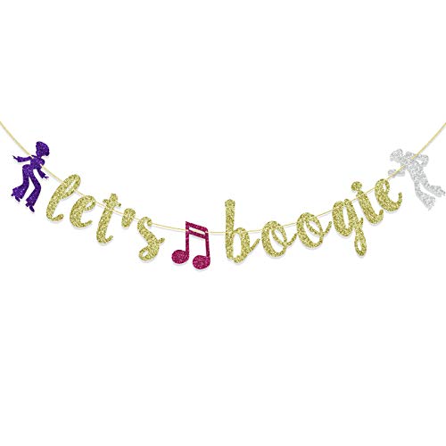 Let's Boogie Banner für Disco Thema Geburtstag Party Dekorationen, Boogie Tänzer Party, 70er 80er Jahre Motto Party Supplies (Gold Glitter) Cover